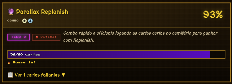 Resultados de compatibilidade e cartas faltantes